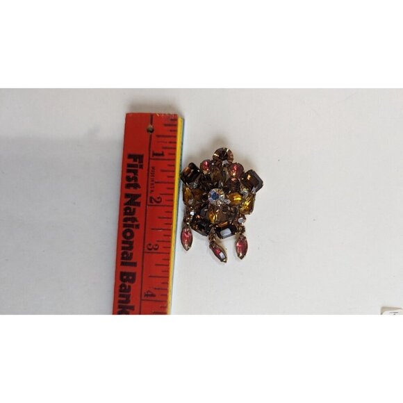 Vintage Brooch KRAMER 1960s Amber & Aurora Borealis Crystal Goldtone Jewellery - Picture 5 of 6